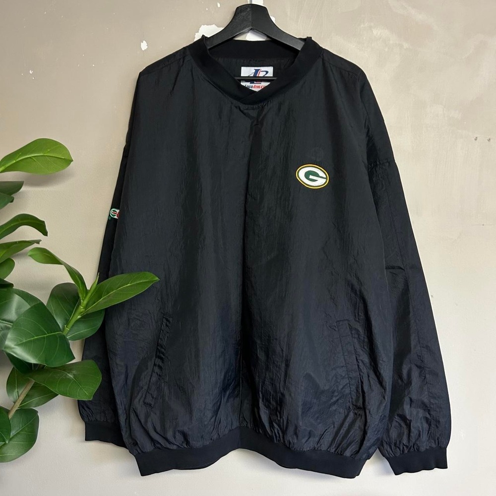 Vintage 90s Logo Athletic Green Bay Packers Black Windbreaker Jacket Mens XXL